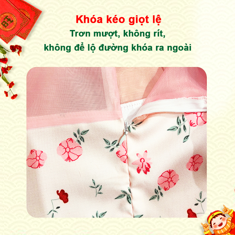 Áo dài bé gái 8-20kg chất tăm nhung cao cấp Baby-S, Áo dài cách tân cho bé họa tiết hoa nhí tay bồng xinh xắn – SAD007