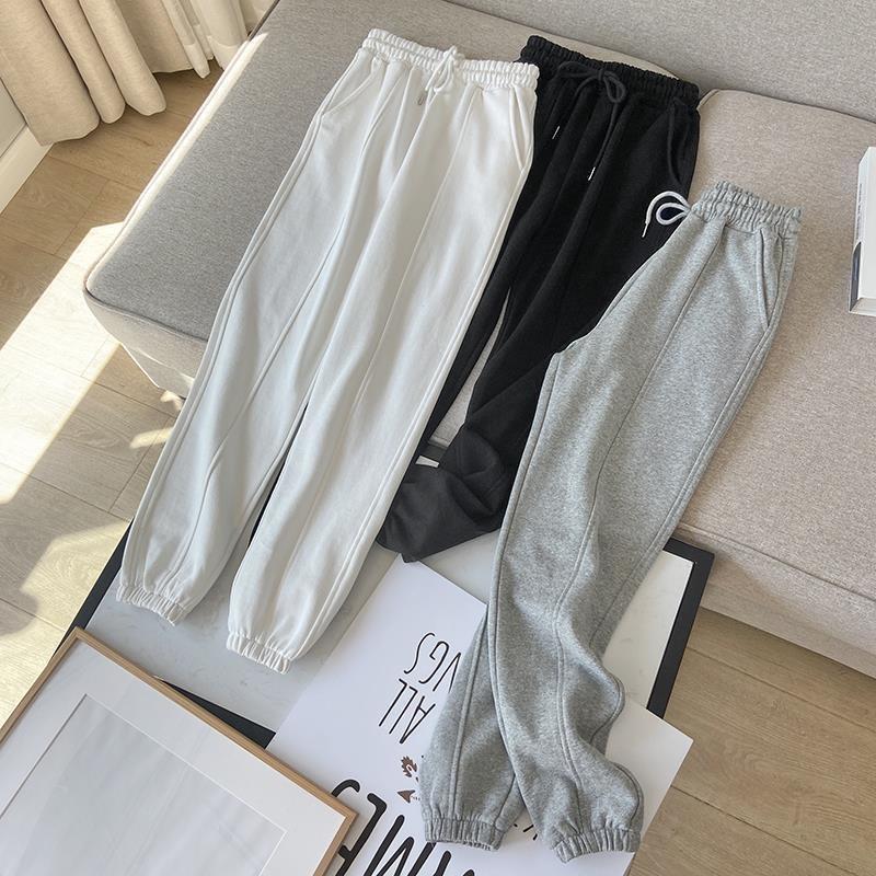 Quần jogger nữ bo gấu gân giữa vải thun da cá - Quần Harem lưng cao ống rộng phong cách Ulzzang bo gấu gân giữa