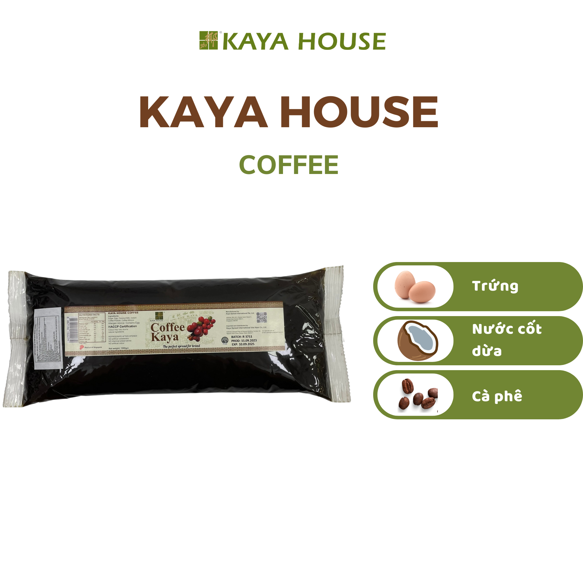 Mứt Kaya Singapore Coffee túi 1000G - Kaya House - Ăn kèm với Sandwich, làm nguyên liệu nấu ăn