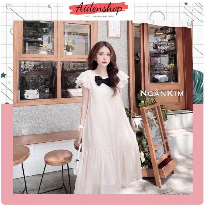 Váy bầu đẹp thời trang thiết kế dáng suông chất voan 2 lớp Aidenshop
