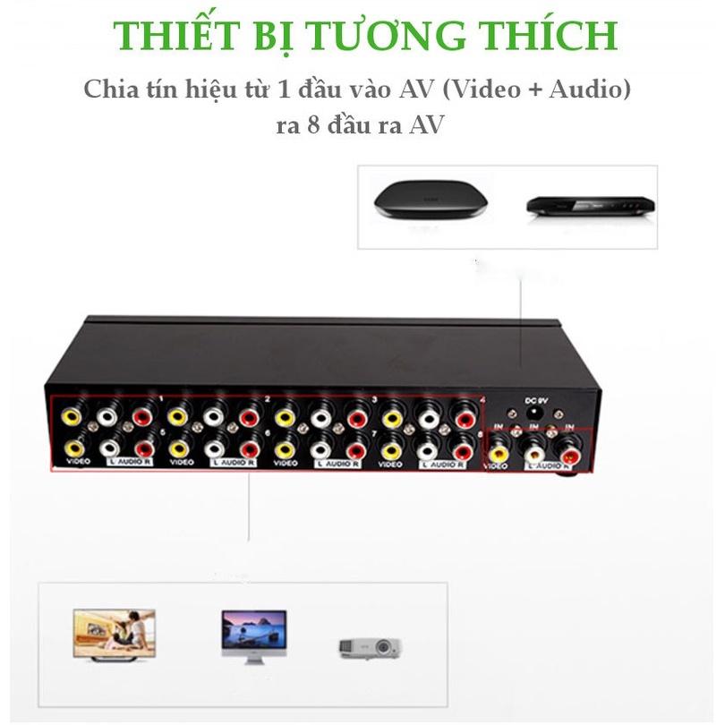 Bộ chia tín hiệu AV 1 ra 8 MT- Viki xịn chia các tín hiệu âm thanh và hình ảnh một đường ra 8 đường