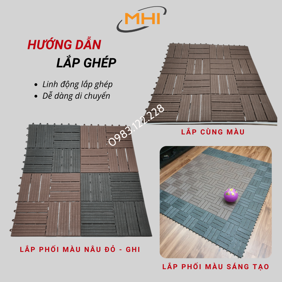 [COMBO 11] Tấm nhựa lót sàn MHI-12 NAN - Phong cách mới. Chống trơn trượt ban công, bể bơi, sân vườn, sân thượng, nhà tắm