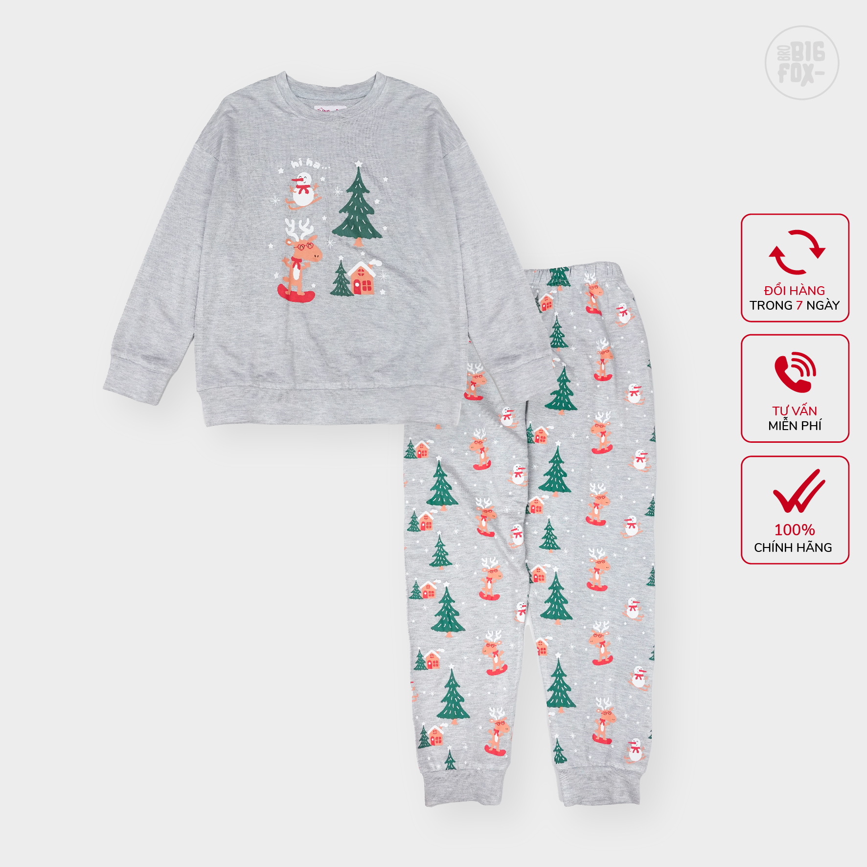 Bộ đồ Noel cho bé trai bé gái Bigfox Miss Meow size đại vải nỉ in Người Tuyết cỡ trẻ em 3-11 tuổi