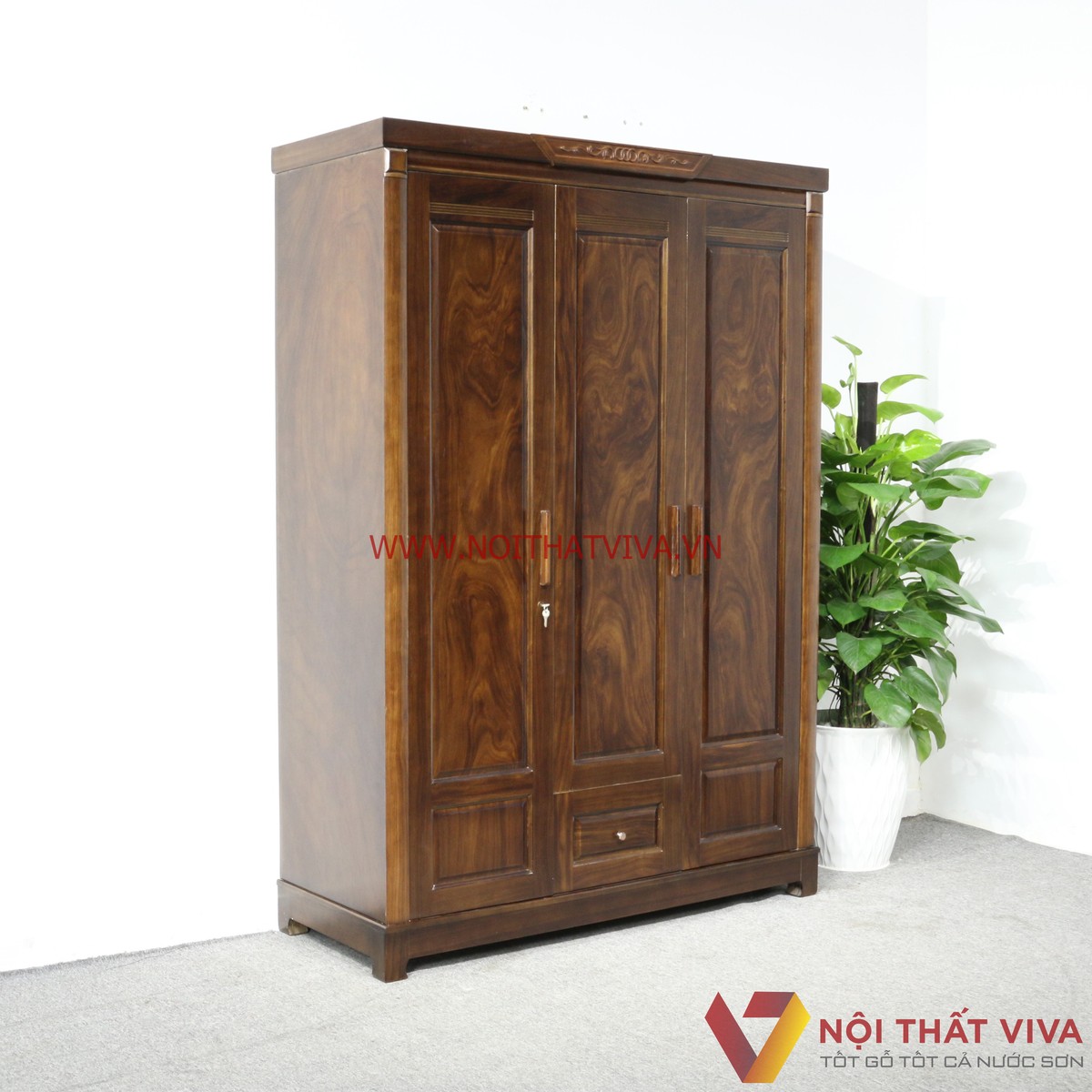 Tủ Quần Áo 3 Cánh Gỗ Óc Chó Tự Nhiên Đẹp Sang Trọng