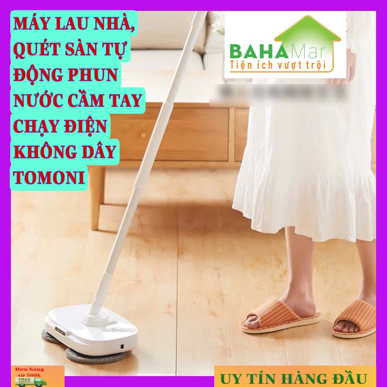 MÁY LAU NHÀ, QUÉT SÀN TỰ ĐỘNG PHUN NƯỚC CẦM TAY CHẠY ĐIỆN KHÔNG DÂY TOMONI &quot;BAHAMAR&quot; có thể phun nước tự động lau sàn và quét sàn