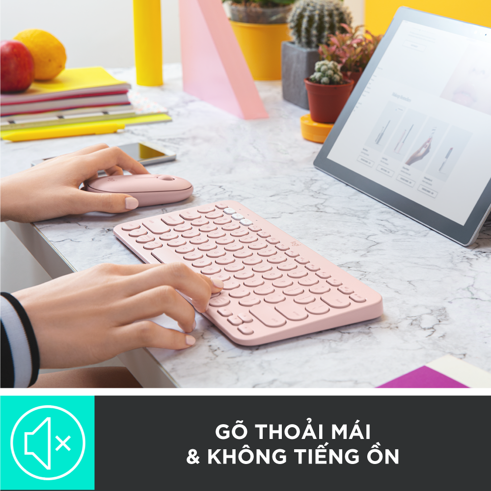 Bàn phím không dây Bluetooth Logitech K380 - Kết nối 3 thiết bị, giảm ồn, gọn nhẹ dễ mang đi, phù hợp Mac/ PC/ Laptop/ Điện thoại - Hàng chính hãng - Màu Hồng