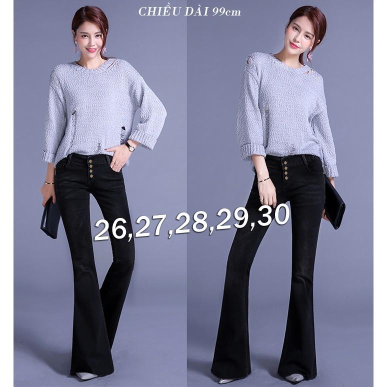 Quần jean đen lưng cao 4 nút ống loe cực hot