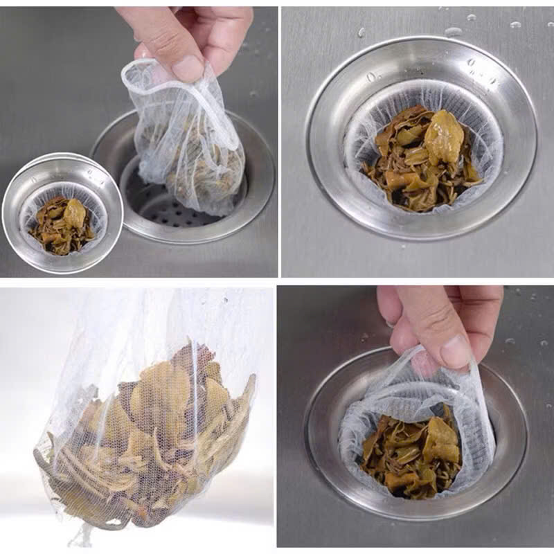 Túi lọc rác bồn rửa chén tiện lợi, túi lưới lọc rác bồn rửa chén thông minh (set 100 túi)