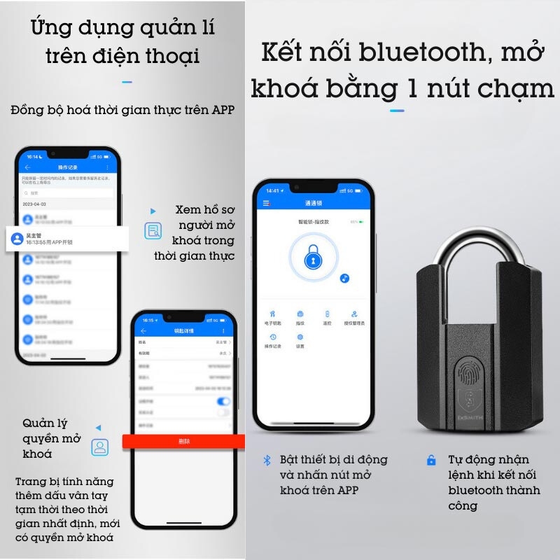 Ổ Khóa Cửa Vân Tay Thông MInh Exsmith P303 Kèm Chìa Khóa Và Mở Bằng Điện Thoại Từ Xa