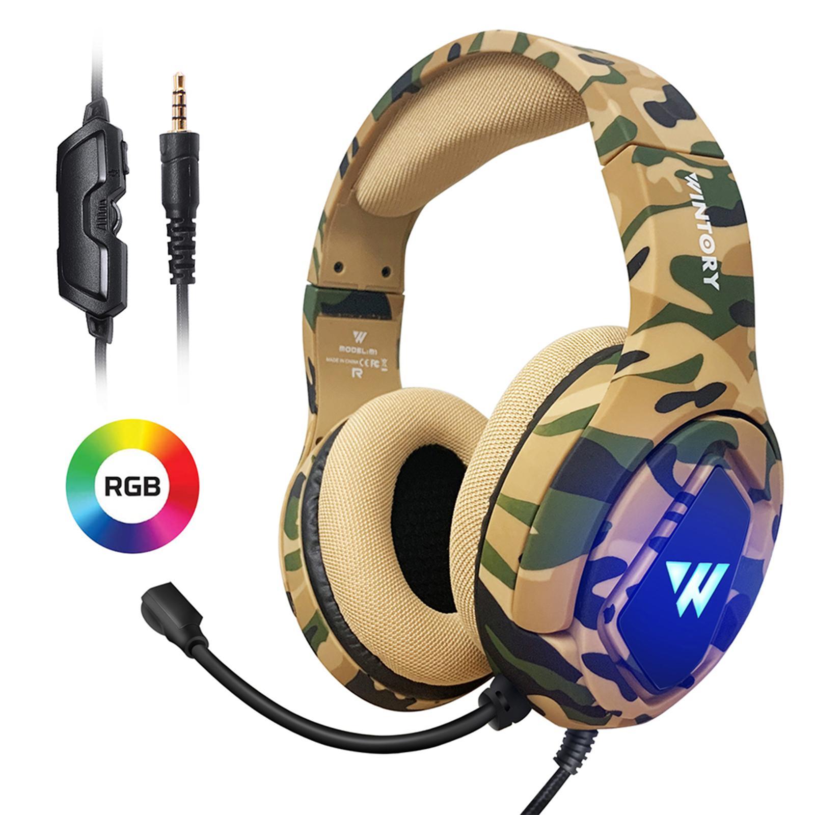 RGB Gaming Headset w/Mic RGB LED Headphones Stereo Bass Desert