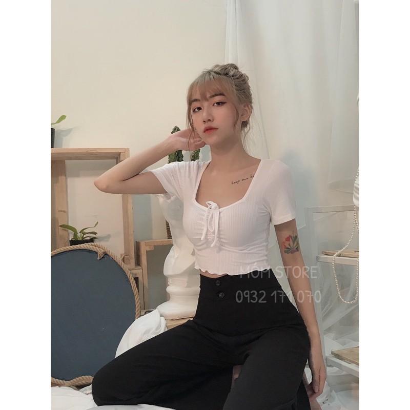 Áo Croptop Rút Dây Thun Gân Xịn Mịn