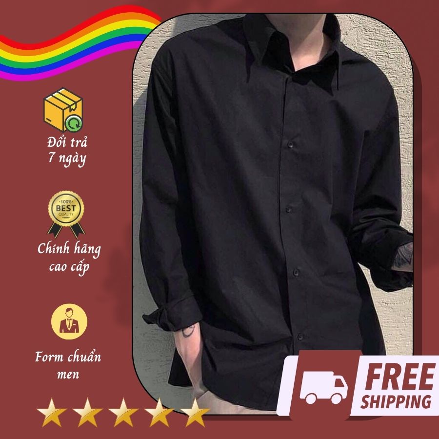 Áo Sơ Mi Trơn thun Dầy Dặn Tay Dài Nam Cho Tomboy Trắng Đen Form Rộng Bigsize Unisex Cao Cấp Đi Học Công Sở Nguyễn Nguyên