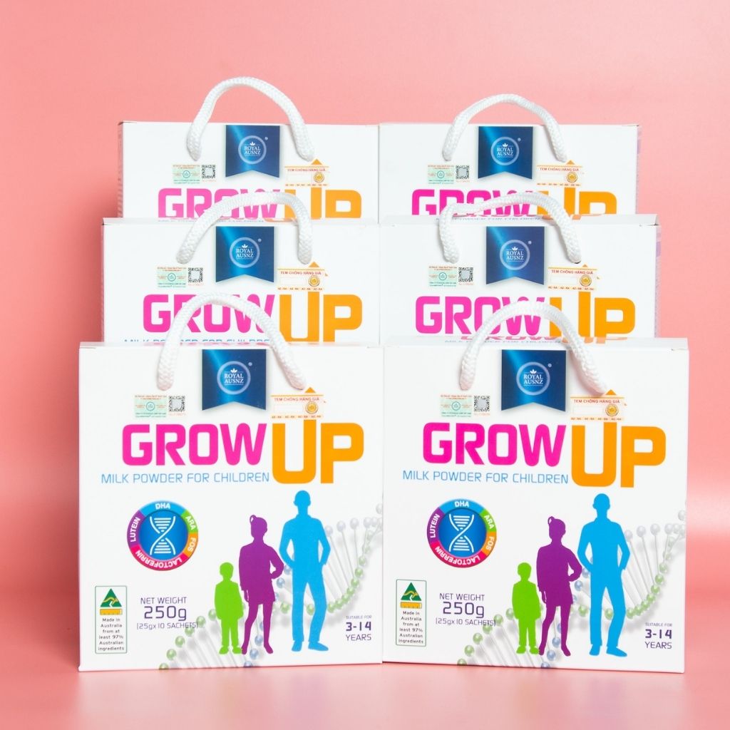 Combo 2 Hộp Sữa Bột Hoàng Gia Úc Royal Ausnz GROW UP MILK POWDER Hỗ Trợ Phát Triển Cho Trẻ Từ 3-14 Tuổi (Hộp 10 Gói)