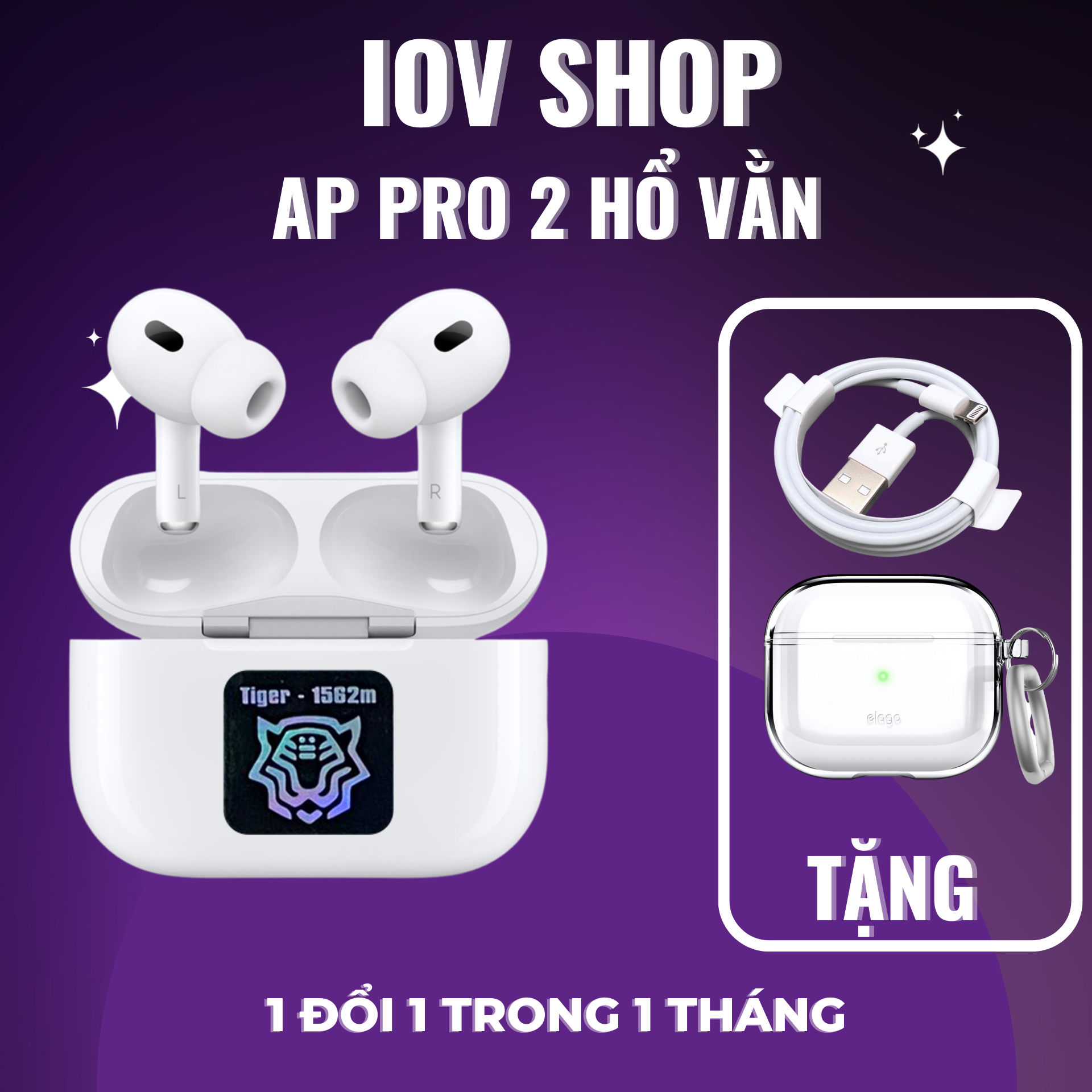 Tai nghe Bluetooth AirPodsPro 2 Hổ Vằn 1562M | Chống ồn xuyên âm | Pin trâu | Sạc không dây - IOV SHOP