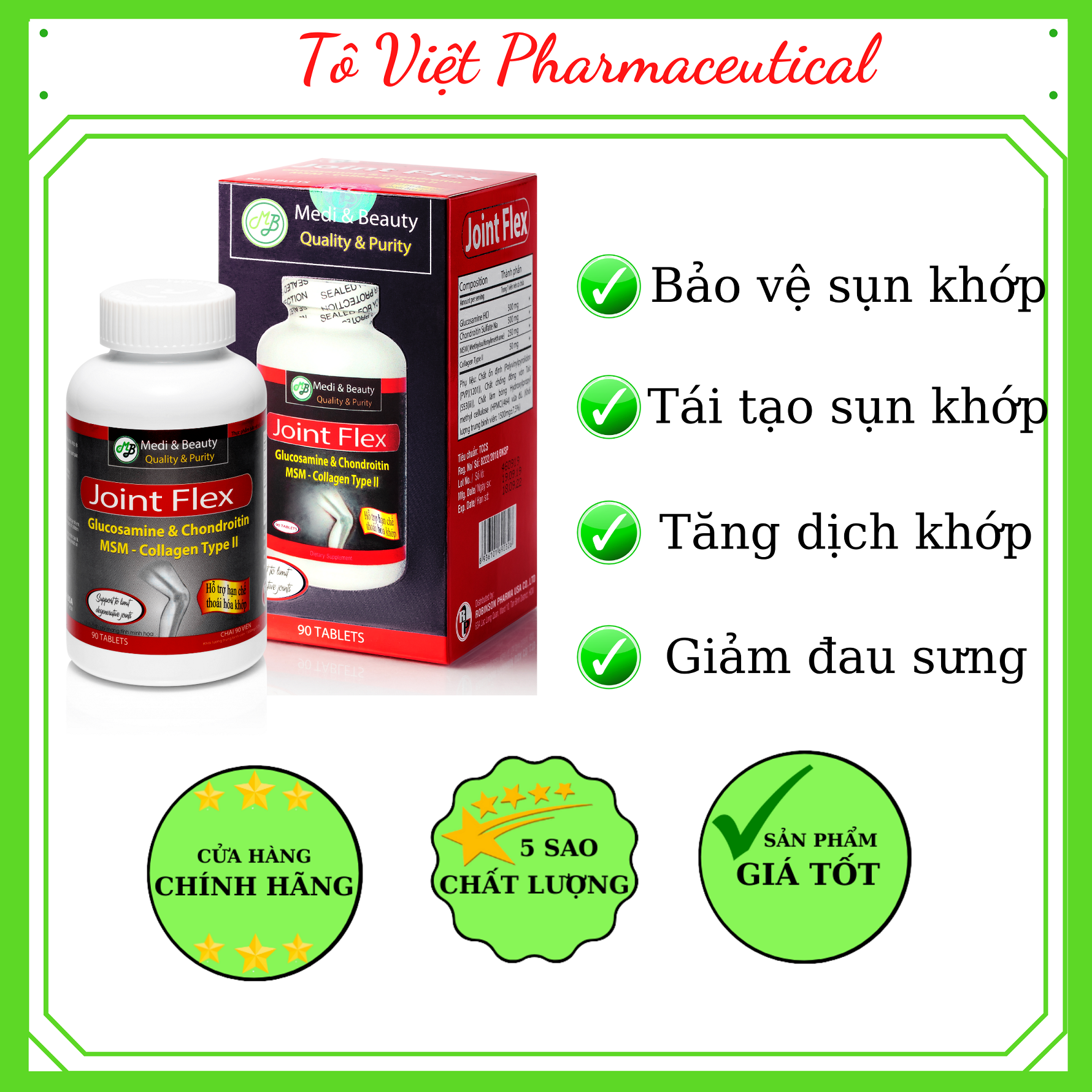TPCN- Robinson Pharma USA- Joint Flex- Viên uống bổ xương khớp, ngừa viêm khớp, Giảm đau nhức, chống thoái hóa