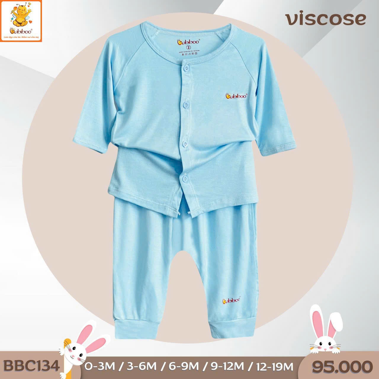 Bộ sơ sinh cài giữa tay dài vải visco siêu mềm mại cho bé