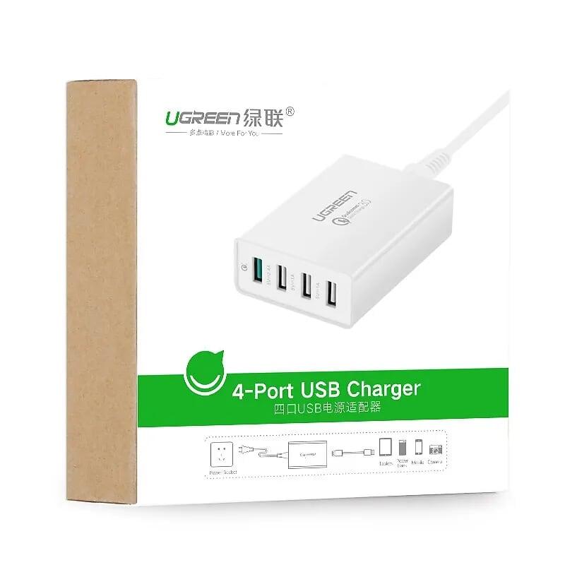 Ugreen UG30926CD102TK 1.5M Màu Trắng Củ sạc 4 cổng tích hợp 1 cổng sạc nhanh QC3.0 + 3 cổng sạc USB 1 cổng 2.4A + 2cổng 1A - HÀNG CHÍNH HÃNG
