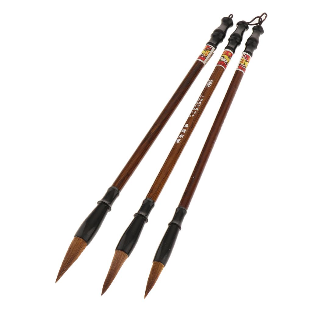 3 Cái/bộ 3 Kích Cỡ Retro Chữ Thư Pháp Trung Quốc Bàn Chải Viết Chữ Viết Tay Lông Sói Màu Nước Mực Tranh Bút