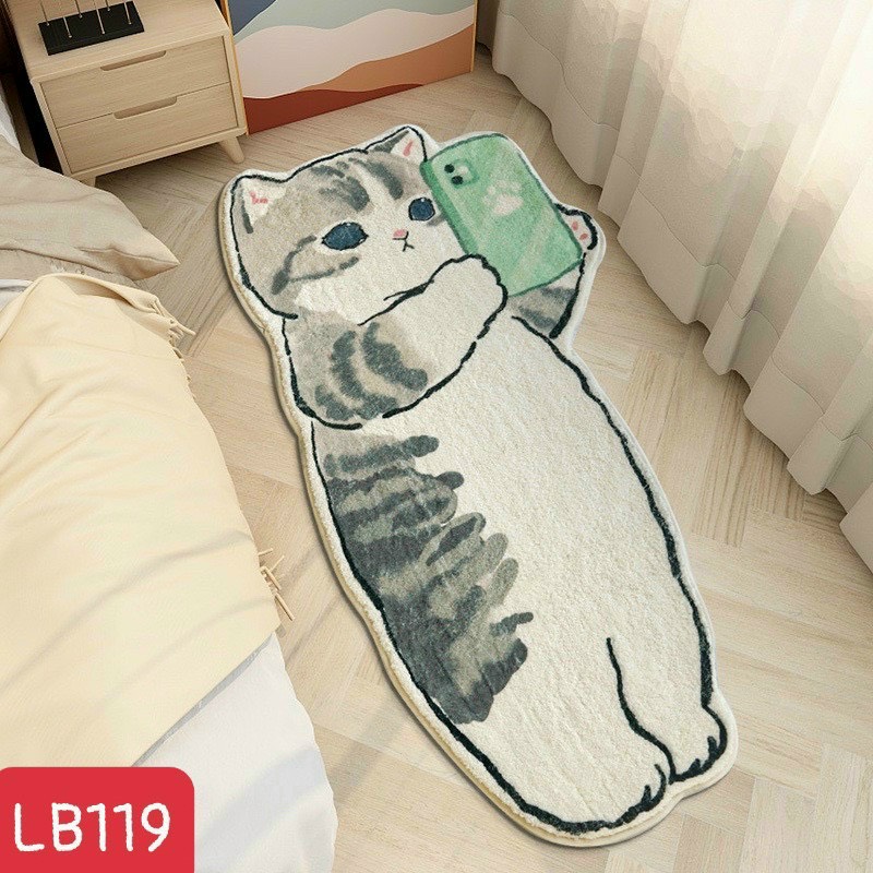 Thảm chân phòng ngủ cashmere hình mèo dễ thương siêu đẹp trang trí phòng ngủ phòng khách