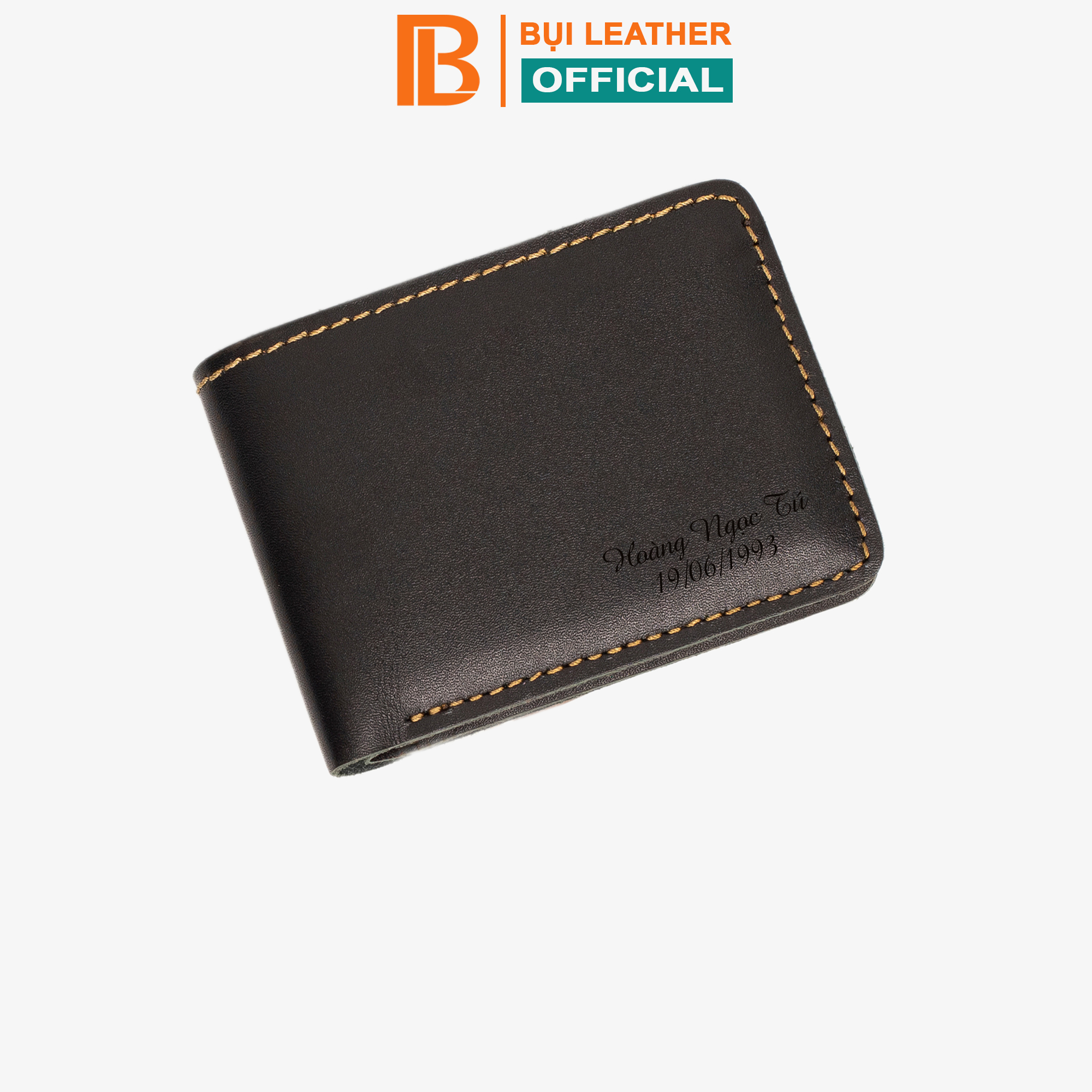 Ví mini khắc tên da bò V115 - Bụi leather