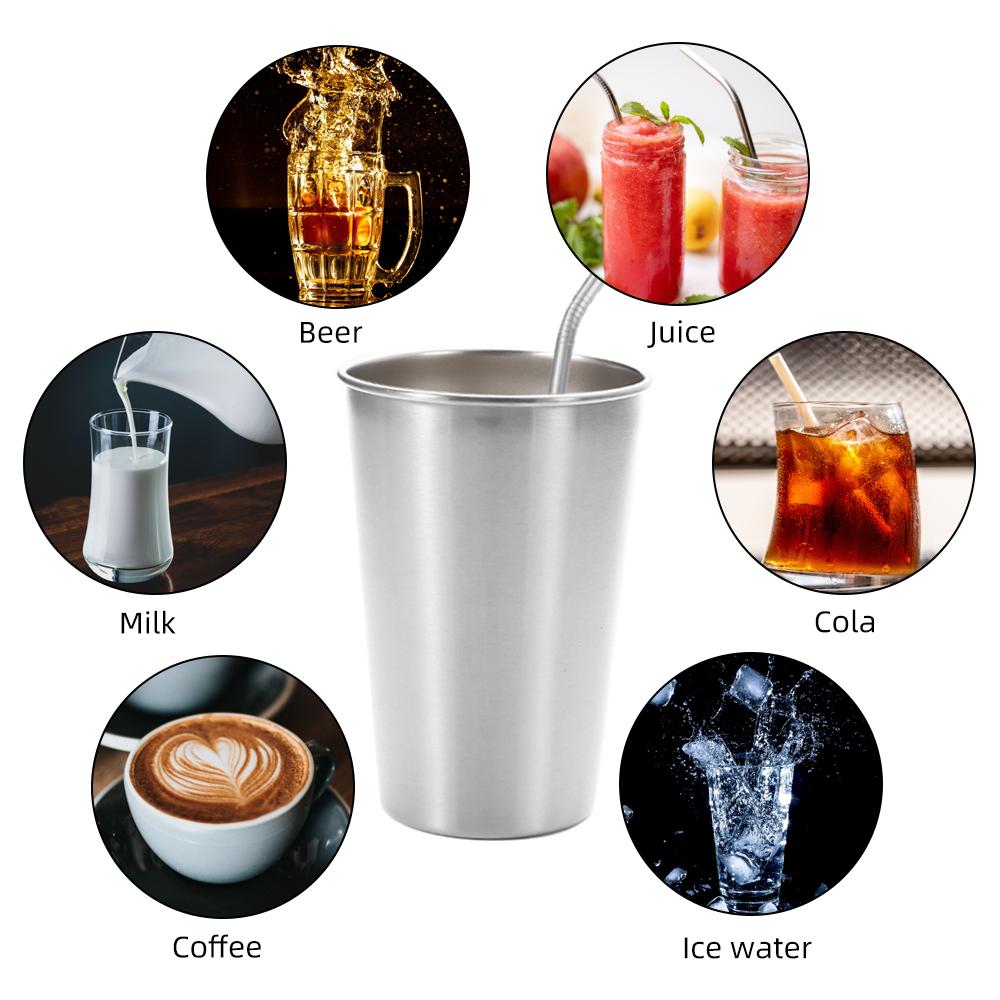 500ml Stainless Steel Cups and 6PCS Stainless Steel Straws Stainless Steel Cups Stackable Cups Drinking Cups Metal Cups
