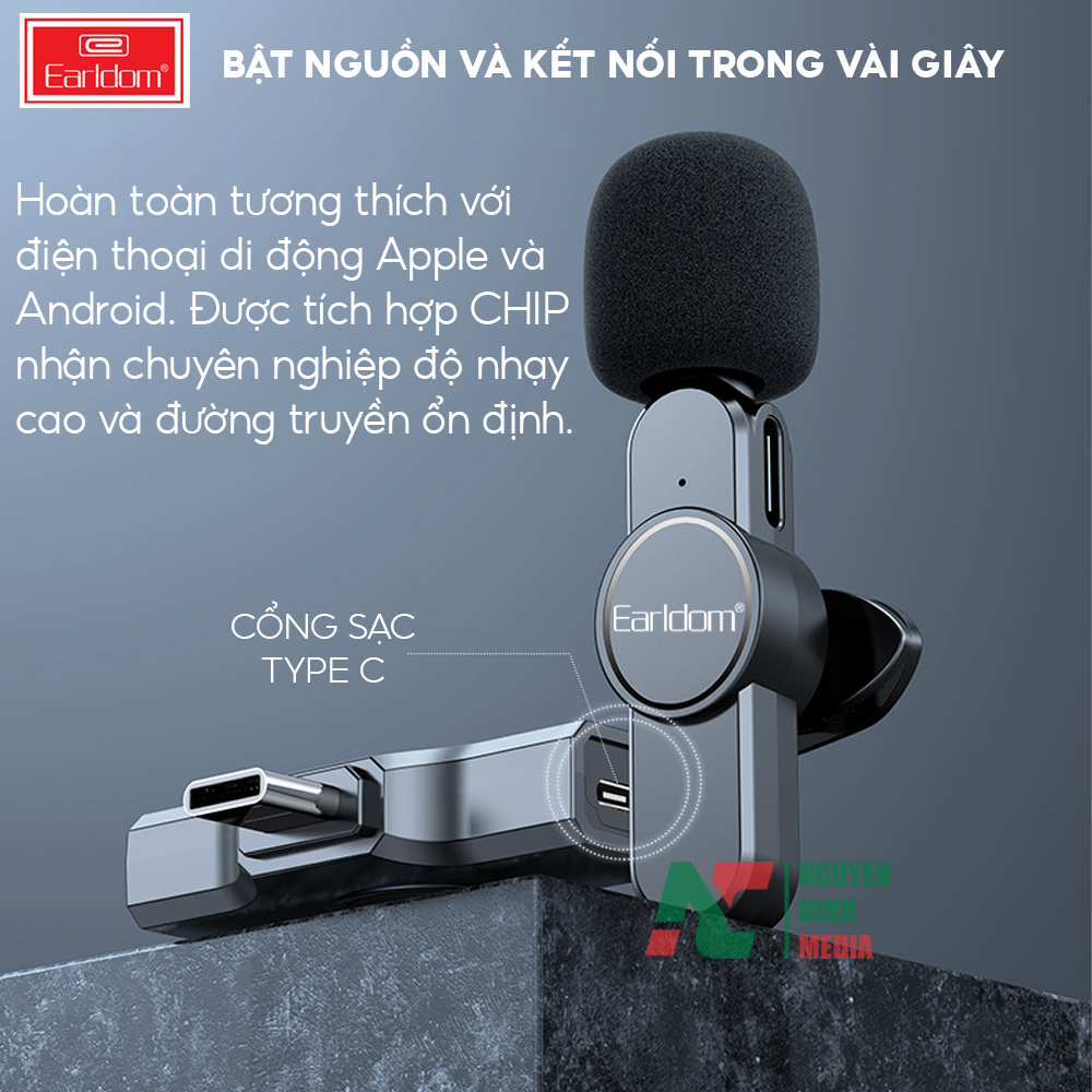 Mic Thu Âm Cài Áo Không Dây Chuyên Nghiệp Earldom MC3 Dành Cho Điện Thoại - Hàng Chính Hãng