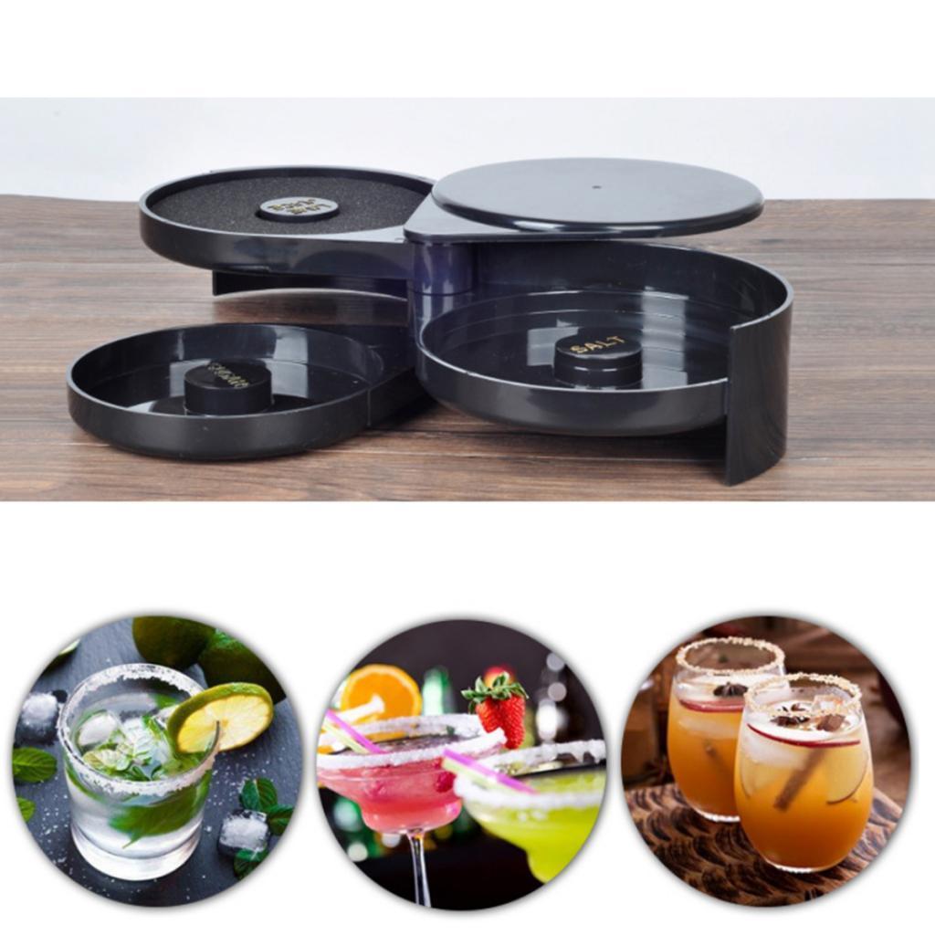 2x 3 Tier Bar Glass Rimmer Sugar Salt Lime Juice Tray Bartender Tool Black
