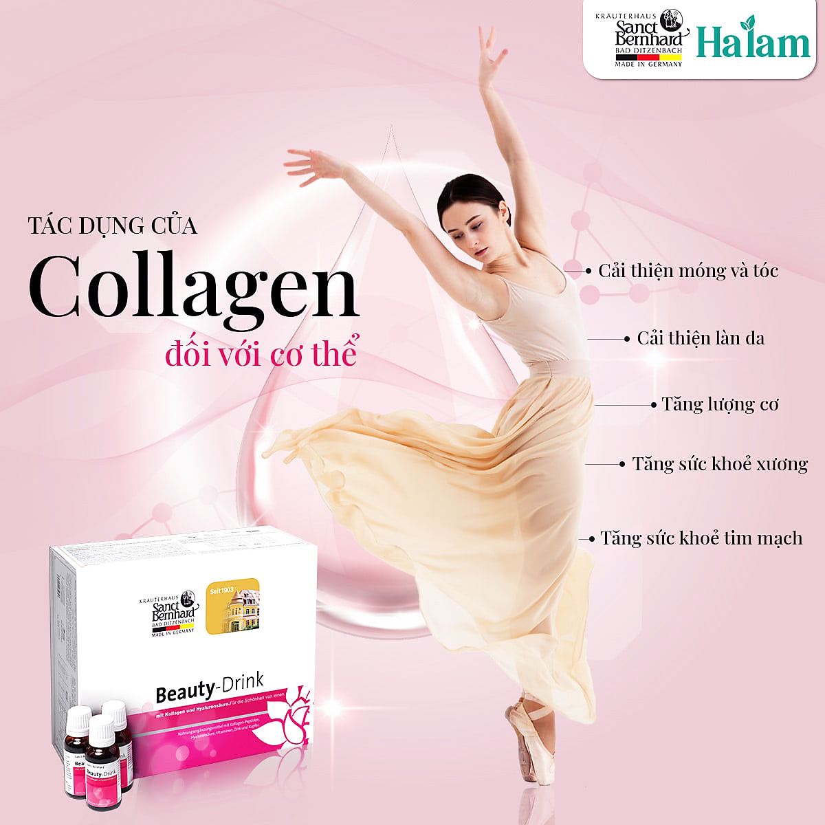 Nước uống đẹp da Collagen Beauty Drink - hộp 30 chai giúp bổ sung Collagen giúp cải thiện nếp nhăn và độ đàn hồi của da, giúp da sáng mịn, hỗ trợ chống lão hóa da