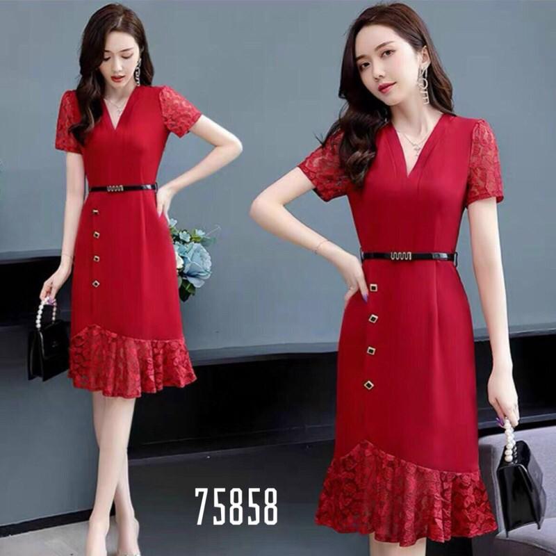 Đầm big size dáng suông ôm nhẹ phối ren kèm nịt