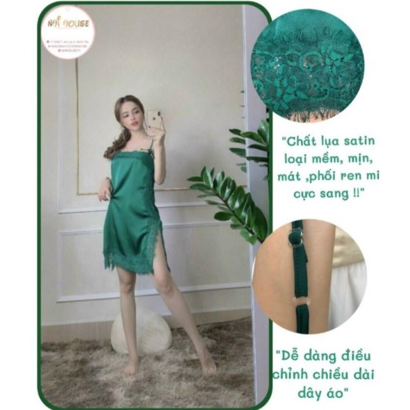 SET ĐẦM NGỦ LỤA 2 DÂY SEXY NHIHOUSE71 DÁNG SUÔNG PHỐI REN KÈM QUẦN FREESIZE DƯỚI 55KG