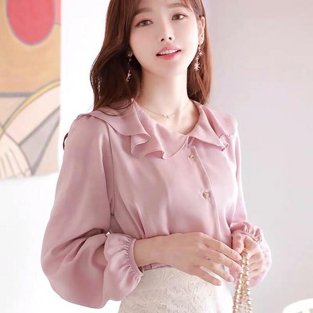 ÁO SƠ MI HỒNG CỔ SEN TAY LỬNG BO AM91