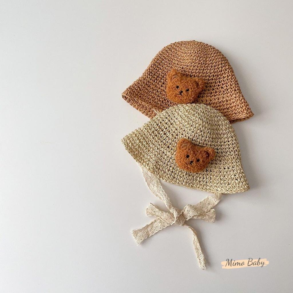 Mũ nón bucket chất cói mềm đính gấu bông xù dễ thương cho bé MH178 Mimo Baby