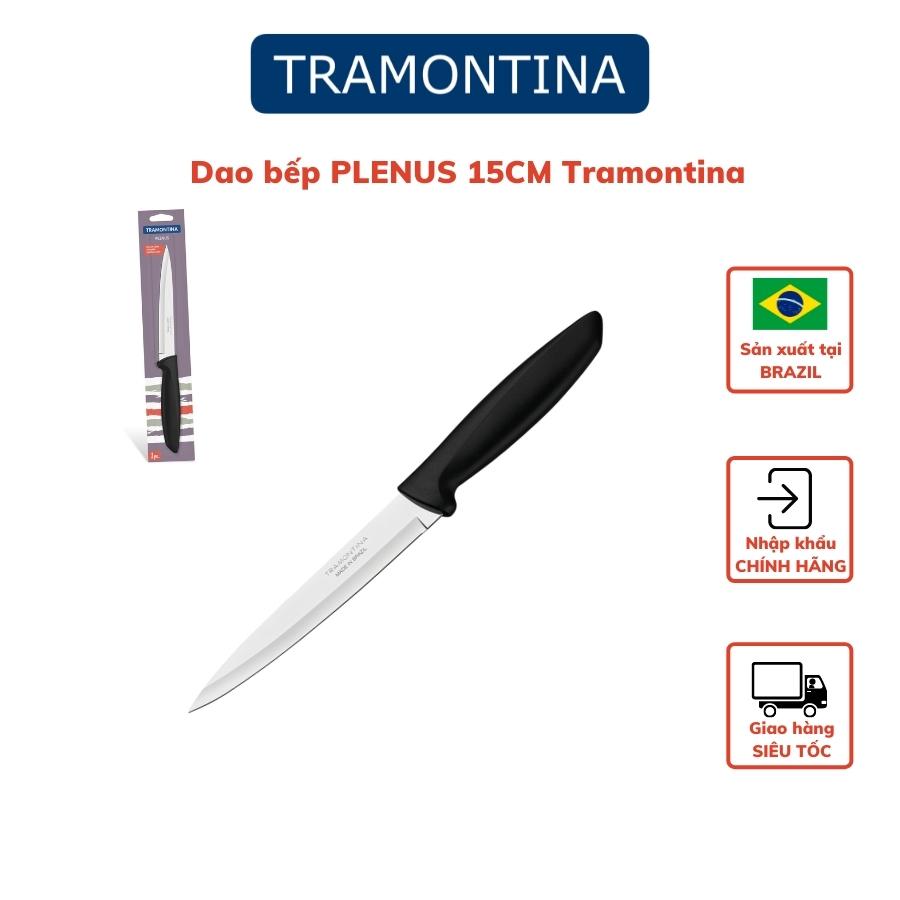 Dao bếp Tramontina PLENUS 23424 đầu nhọn mảnh thép không gỉ cán nhựa PP cao cấp lưỡi 15cm không họa tiết nhập khẩu Brazil