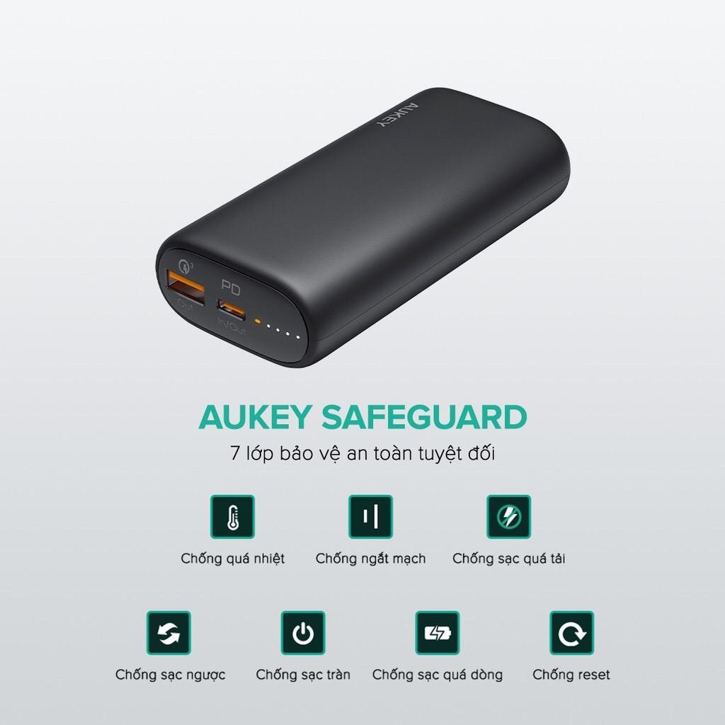 Sạc Dự Phòng Aukey PB-Y36 10.000 mAh Lõi Pin Tesla Bền X7 Lần, Sạc Nhanh QC 3.0 Và PD 18W, Tích Hợp Đèn Báo - Hàng Chính Hãng