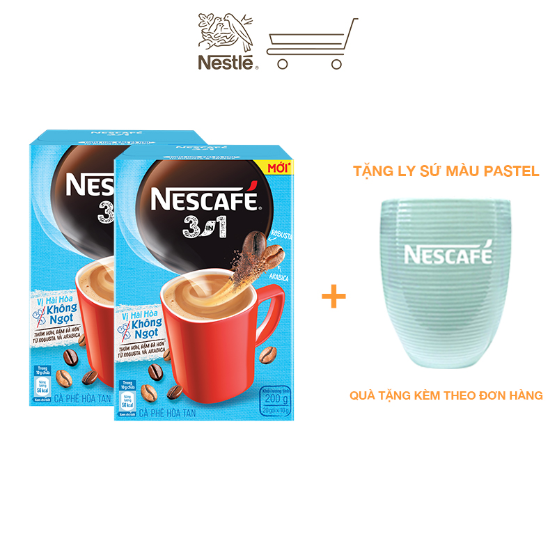 [Tặng 1 ly sứ màu pastel] Combo 2 hộp cà phê hòa tan Nescafé 3in1 vị hài hòa không ngọt - công thức cải tiến (Hộp 20 gói)