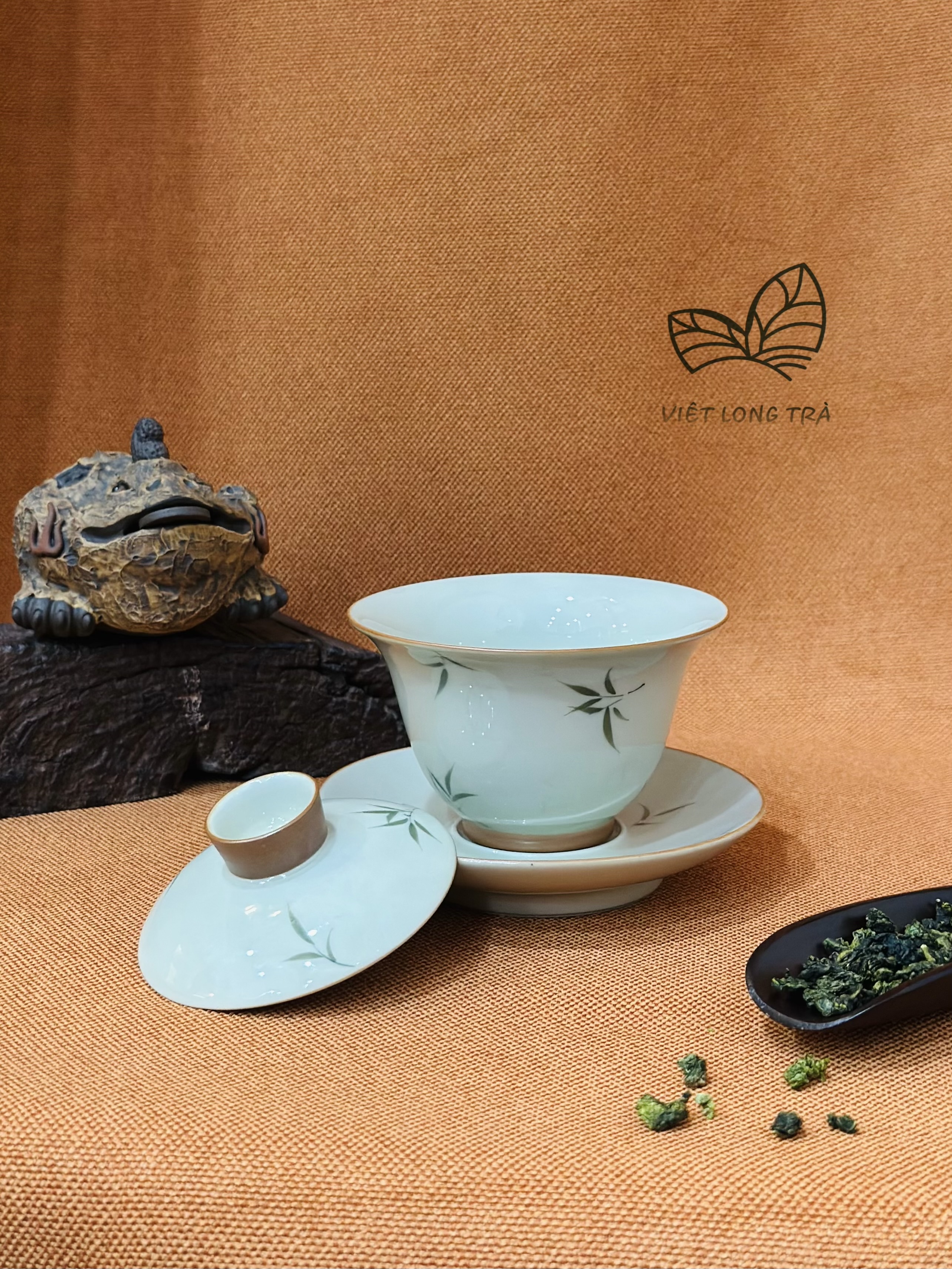 CHÉN KHẢI SỨ - HOẠ TIẾT TRÚC VẼ TAY - LỚP MEN BÓNG MỊN - 145ML - CHÉN GAIWAN PHA TRÀ