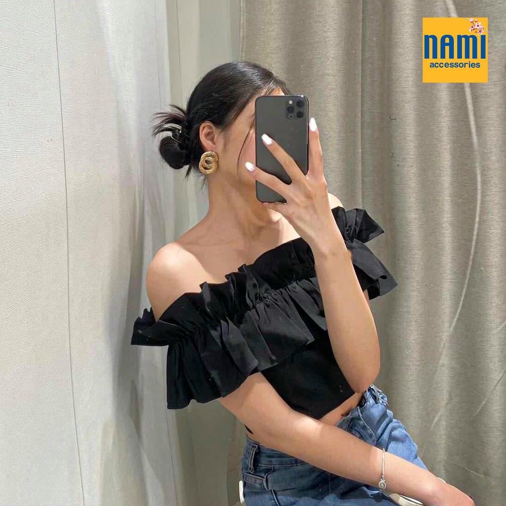 ( HÀNG CHUẨN ĐẸP ) Áo Trễ Vai Croptop Nhún Bèo Yểu Điệu Thục Nữ Xinh Xắn Gợi Cảm - ATNU038