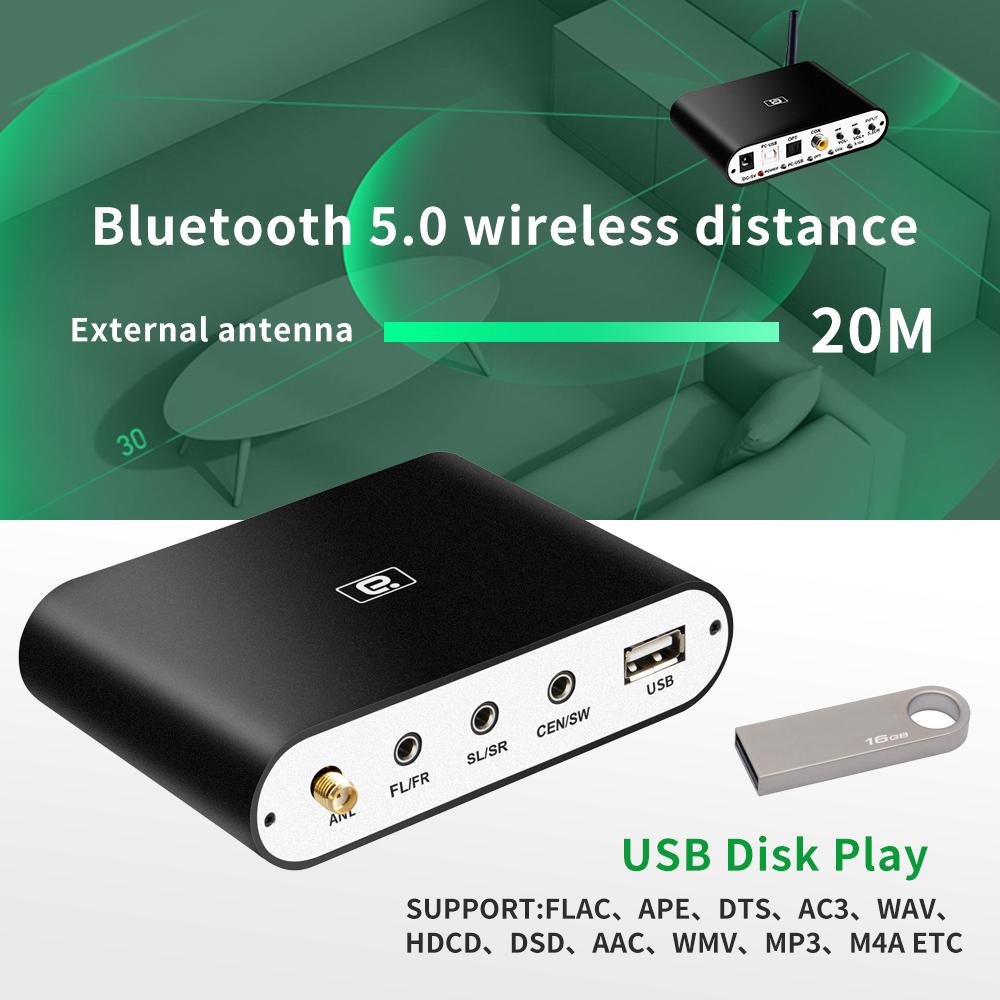 DA615U 5.1CH Bộ giải mã âm thanh Bộ thu Bluetooth 5.0 DAC Bộ chuyển đổi âm thanh không dây Quang học đồng trục U play PC-USB DAC DTS Upgrade