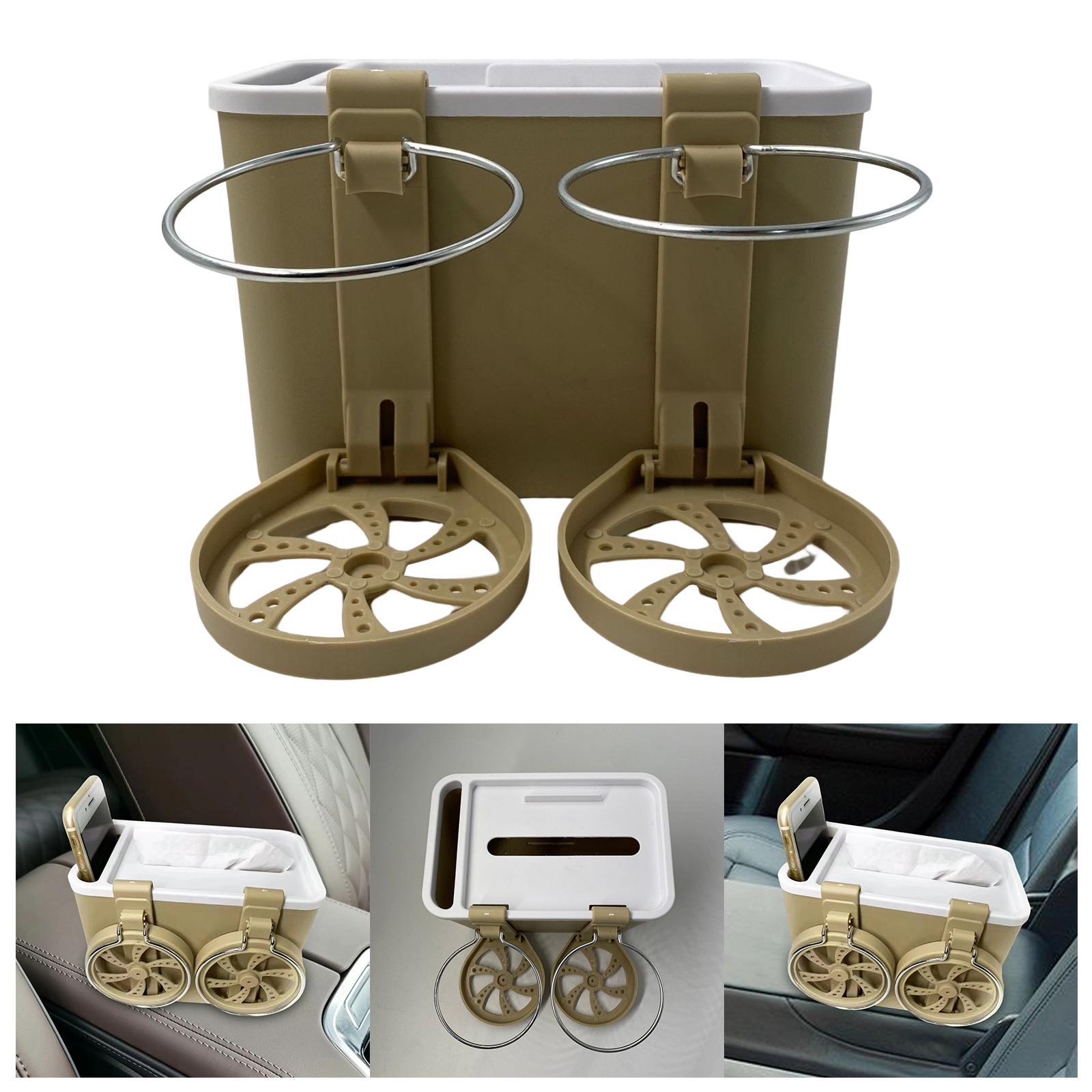 Car Armrest Storage box Cup Holder car Storage for Coffee Beige Yellow