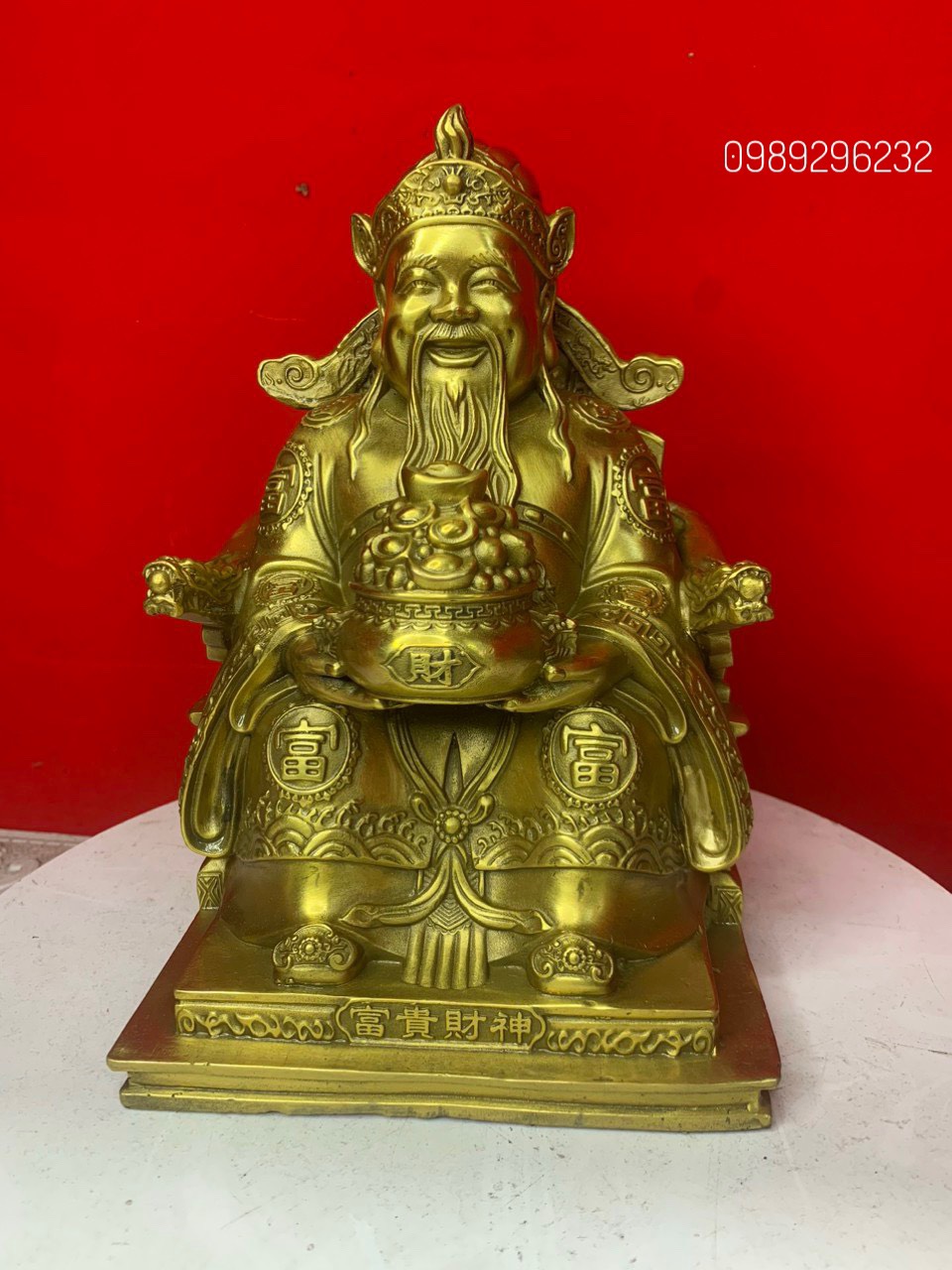 Tôn tượng ông Thần Tài bằng đồng vàng cao 25cm - Tượng Thần Tài ngồi ngai