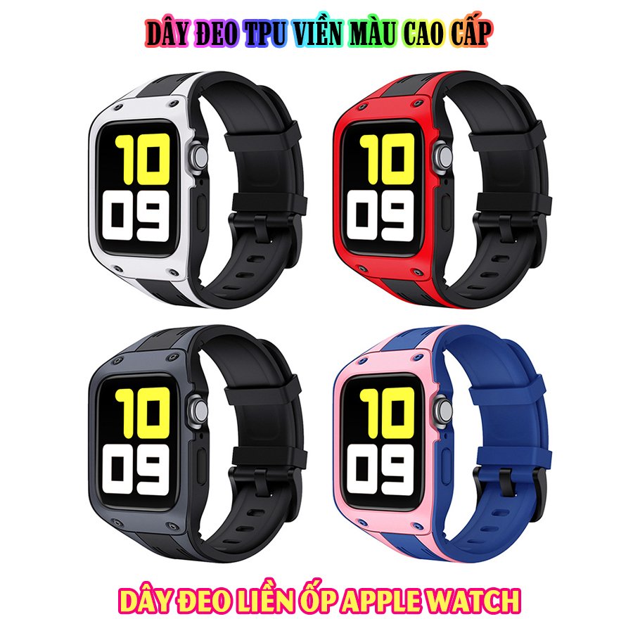 Dây Đeo liền ốp dành cho Apple Watch size 38/40/42/44mm TPU chống sốc viền màu_Đen Đỏ (tặng dán KCL theo size)