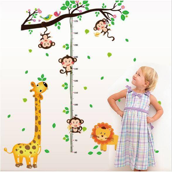 Decal dán tường Đo chiều cao 4 khỉ
