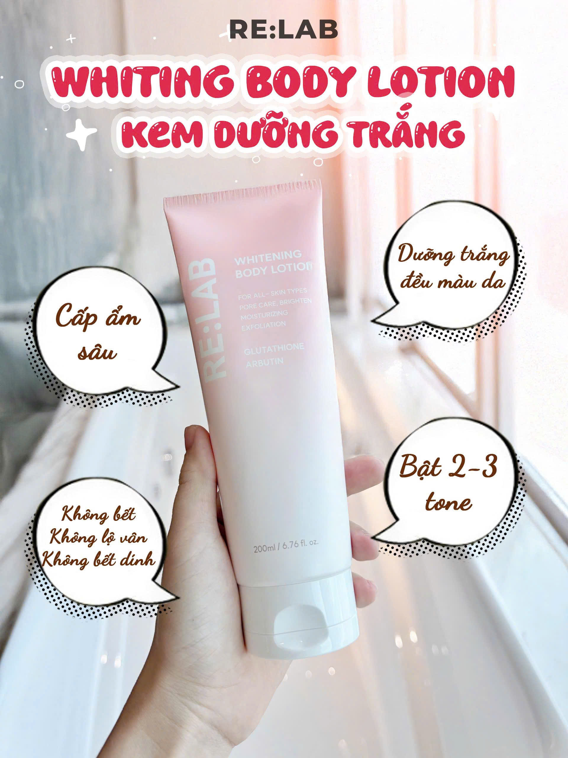 Kem body RE:LAB Whitening Body Lotion 200ml , Nâng tone dưỡng trắng da, làm đều màu da