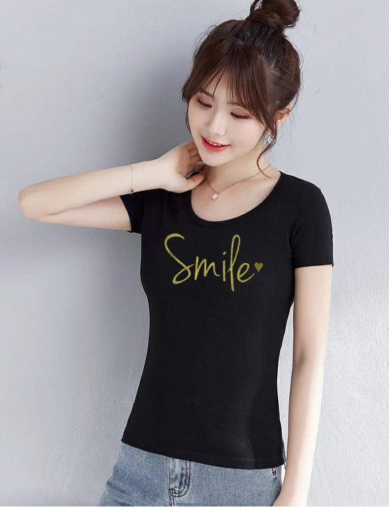 Áo thun nữ in chữ Smile thun cotton 4 chiều form ôm body MXM ( ANU026 )
