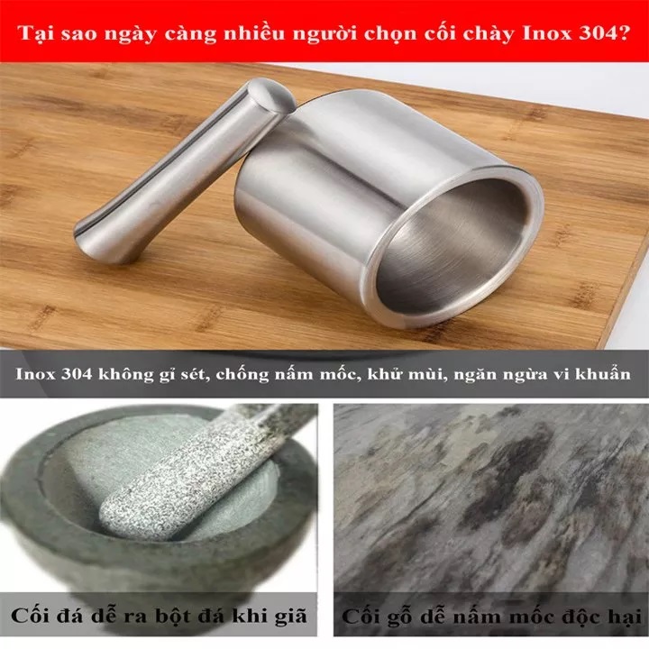 Bộ cối chày đúc liền không vết hàn inox 304  hàng cao cấp