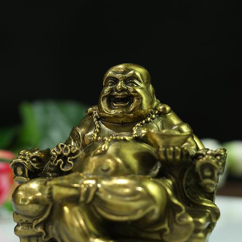 Tượng Phật Di Lặc Ngồi Bằng Đồng, Cao 11cm - Để Ô Tô - Để Bàn Làm Việc