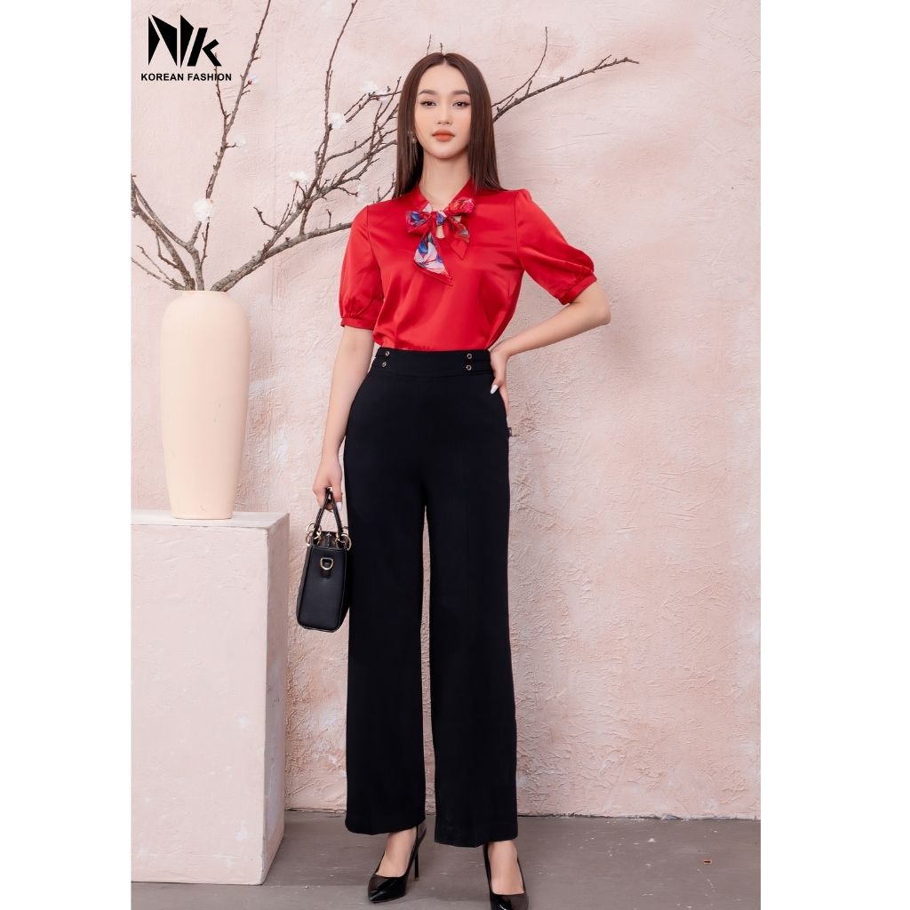 Quần Tây Nữ Công Sở NK FASHION Ống Rộng, Thiết Kế Cúc Sườn, Thanh Lịch, Nhẹ Nhàng NKQU2112006