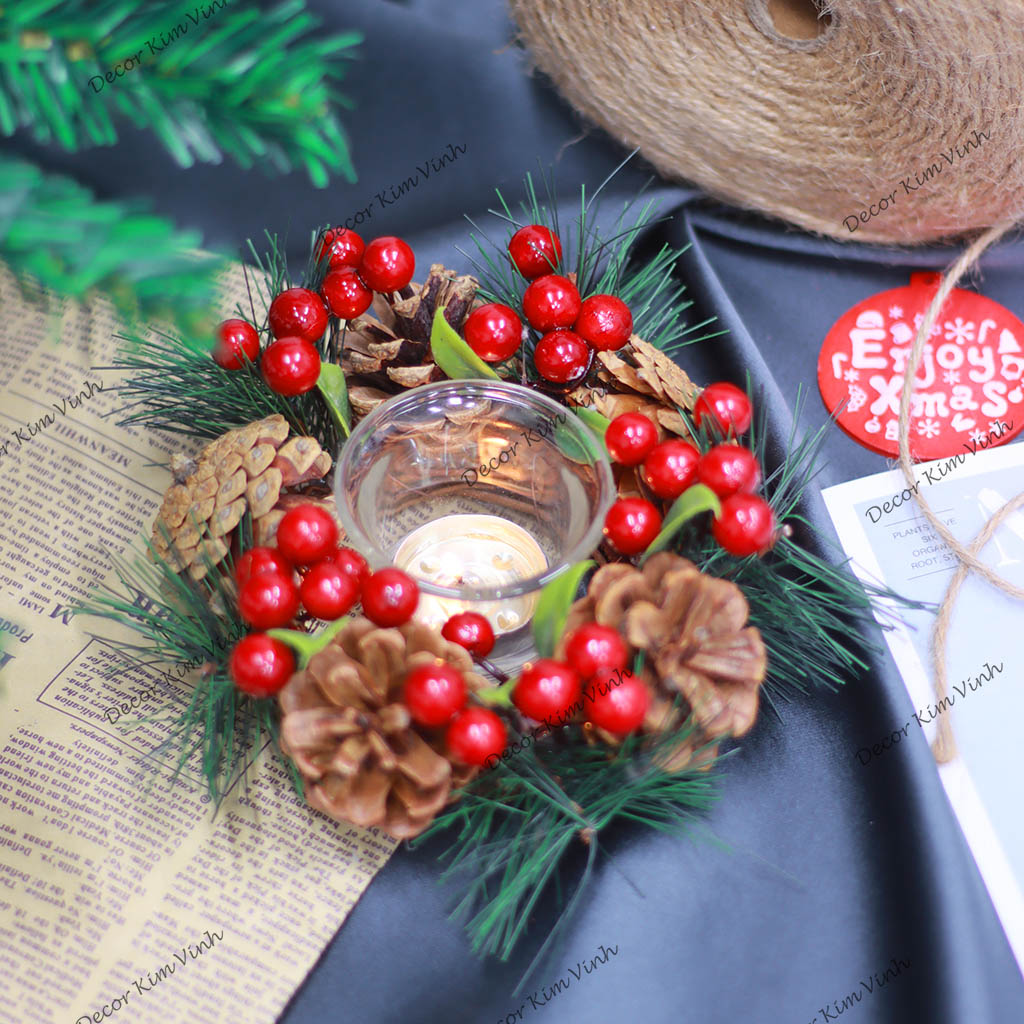 Vòng Nến Giáng Sinh NEN05 Trang Trí Noel Vintage