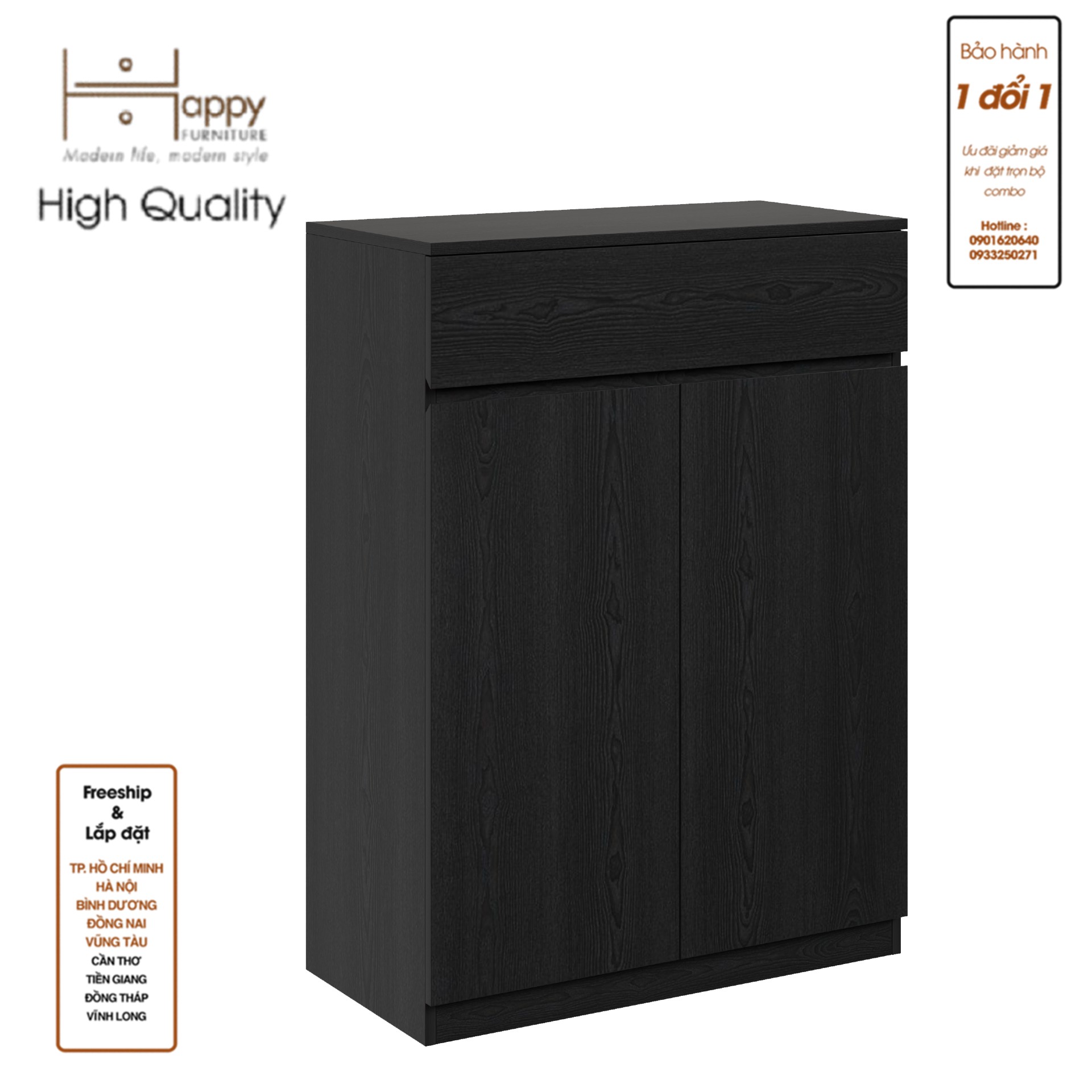[Happy Home Furniture] OLA, Tủ lưu trữ 2 cánh mở - 1 ngăn kéo, 80cm x 40cm x 110cm ( DxRxC), TCM_078