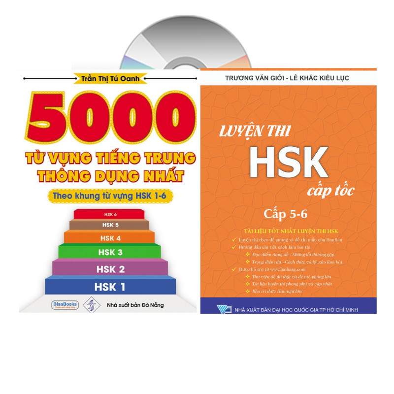 Combo 2 sách: 5000 từ vựng tiếng Trung thông dụng nhất theo khung từ vựng HSK1 đến HSK6 và luyện thi cấp tốc tập 3: HSK 5+6 (Tiếng Trung giản thể, bính âm Pinyin, nghĩa tiếng Việt, DVD tài liệu đi kèm)